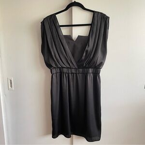 Y2K BCBGeneration Draped V-Neck Dress Satin Black Size Medium